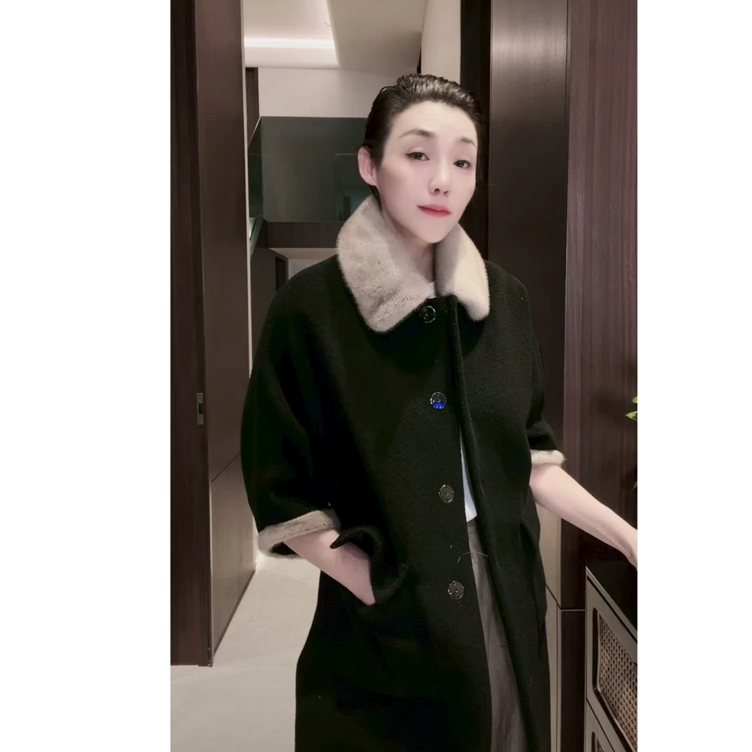 进口水貂 骆马绒 +羊毛  羊毛大衣 外套  PC0058