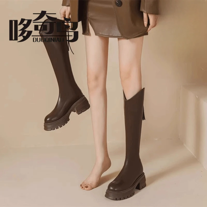 哆奇鸟时尚加宽粗腿长筒靴2025秋冬季新款小个子专属鞋子流行鞋子