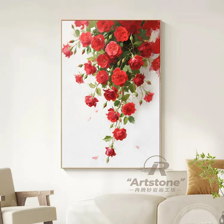 【蔷薇油画】手工砂岩画现代客厅肌理装饰画高级感简约背景墙装饰