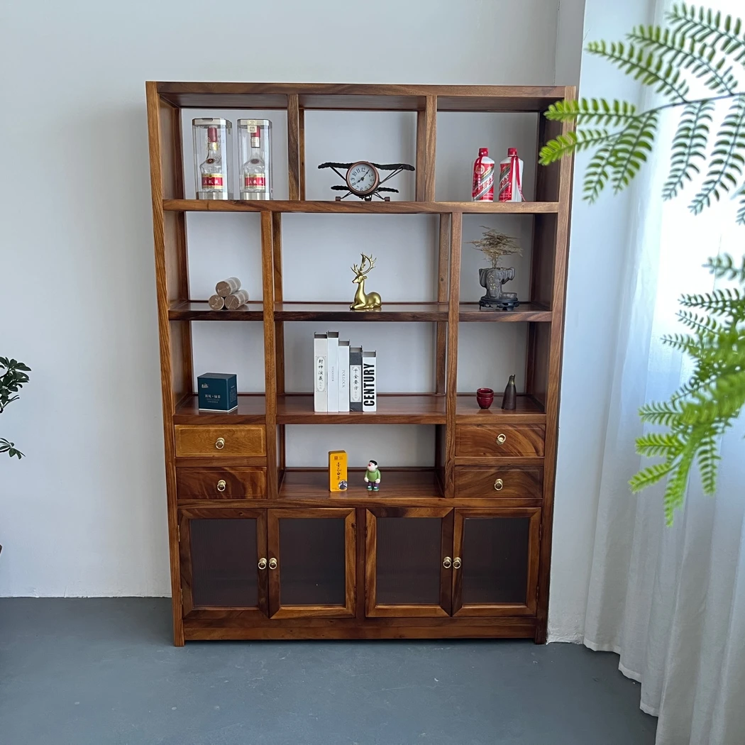 南美胡桃木 春意博古架（亚克力条纹门） 博古架书柜储物柜