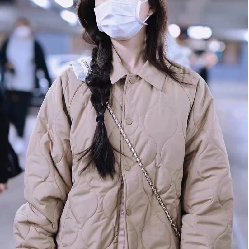 气质甜美韩版高级感保暖加厚格子棉衣棉服女冬外套