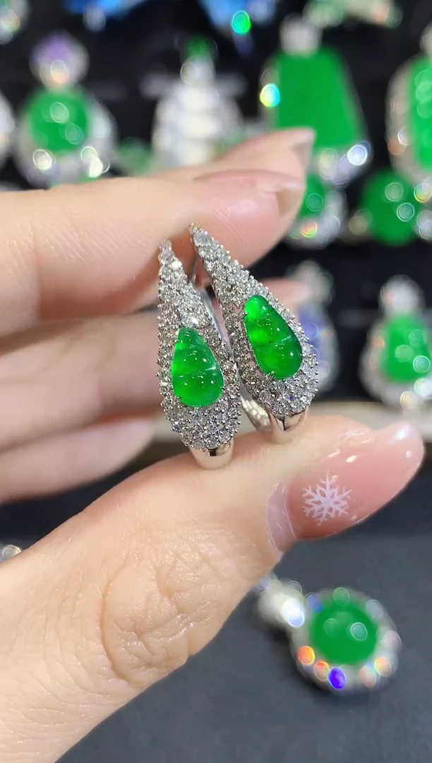 18K金镶嵌翡翠耳饰C8翡翠多样性发一件