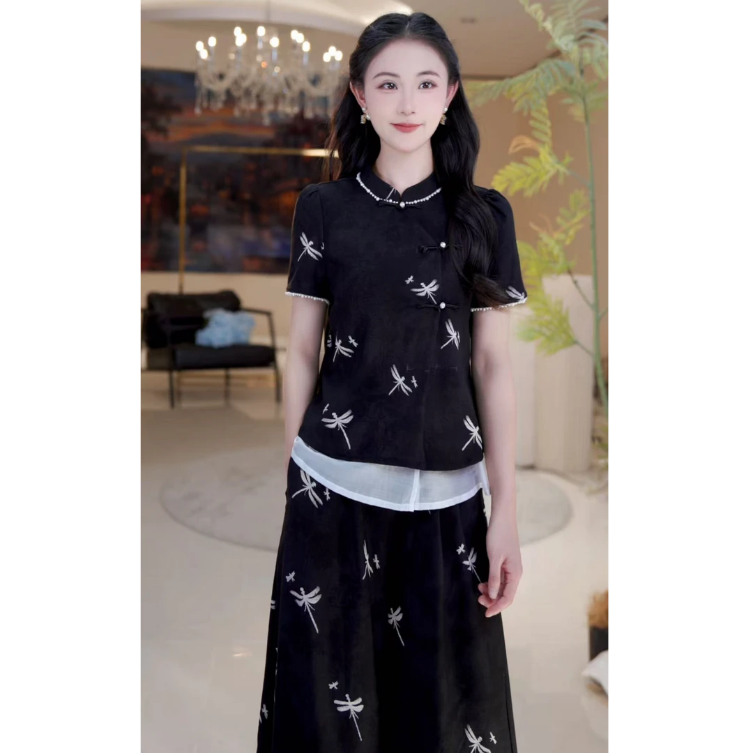 【夏末蜻蜓】时尚蜻蜓印花长裤短裙套装814853+814854+814855