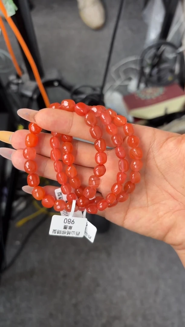 南红玛瑙手串未镶嵌原矿无优化西山杨柳随型单圈多样性发1