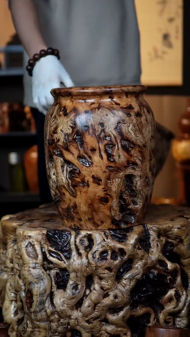 枣木联**子百年鸡心枣木画缸