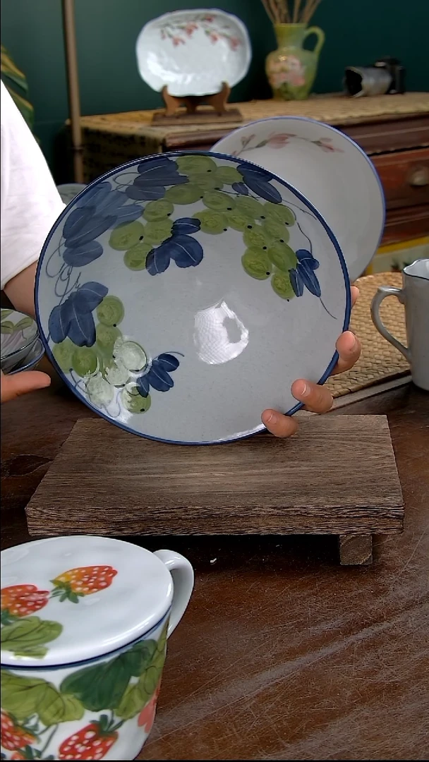 瓷片8寸斗笠深盘-青提