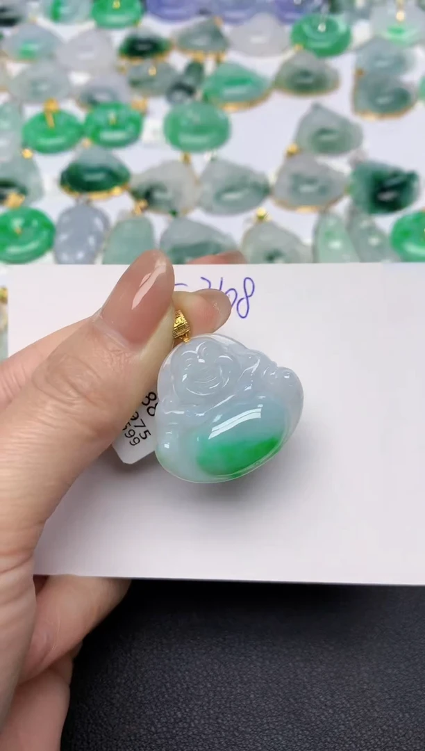 颈饰18K金镶嵌翡翠天然缅甸A货翡翠百元以上9元证书费自理