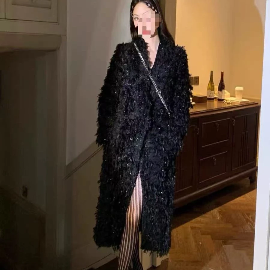 5199 bling羽羽 长款毛外套