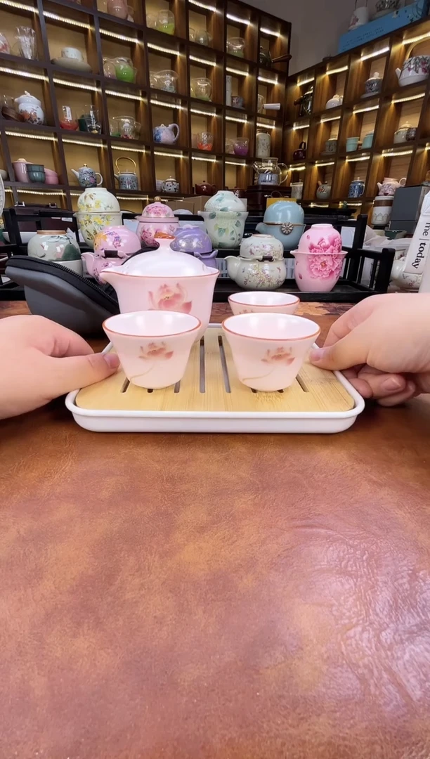 粉汝莲花3杯款旅行+正方竹木盘