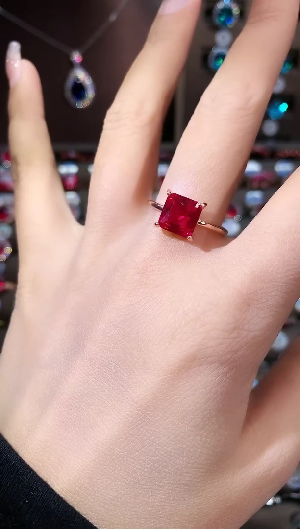 银S925镶嵌戒指红宝石8玫瑰金