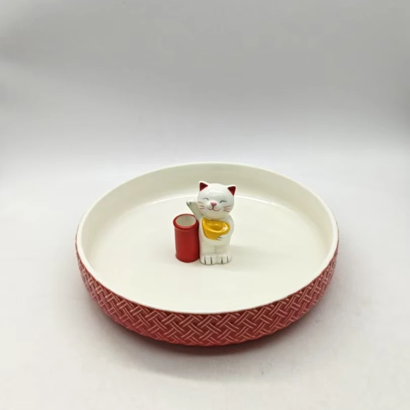 6482（口径27 高5.5）（颜色红）大号喵喵果盘摆件D280F