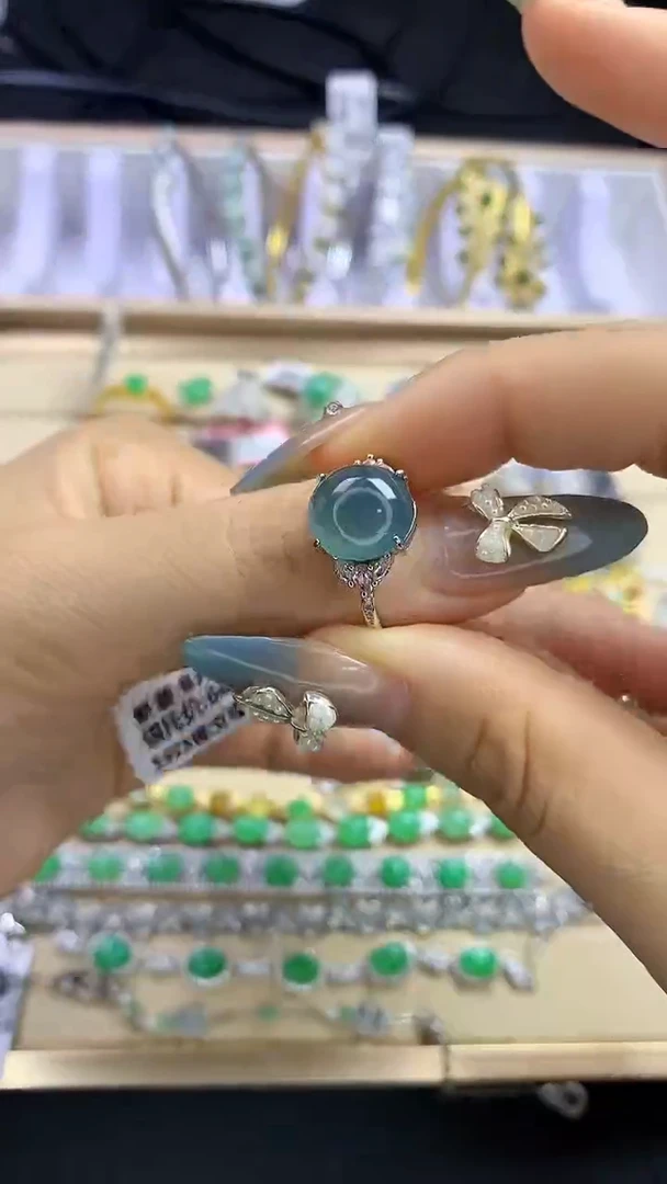 翡翠戒指银S925镶嵌翡翠 蛋面 银S925镶嵌