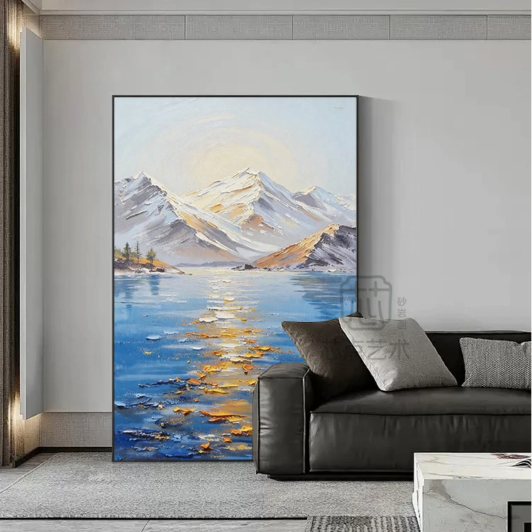 抽象海浪金山油画肌理砂岩沙发背景墙玄关装饰画客走廊高档壁画