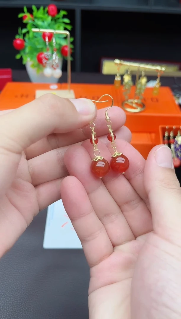 玛瑙/玉髓耳饰银S925镶嵌203000