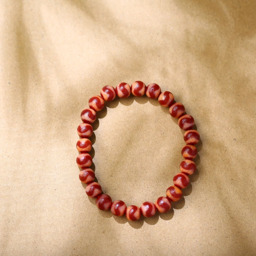 红肉约8mm+虎牙天珠手链/多样性发其一  TZSL785-M