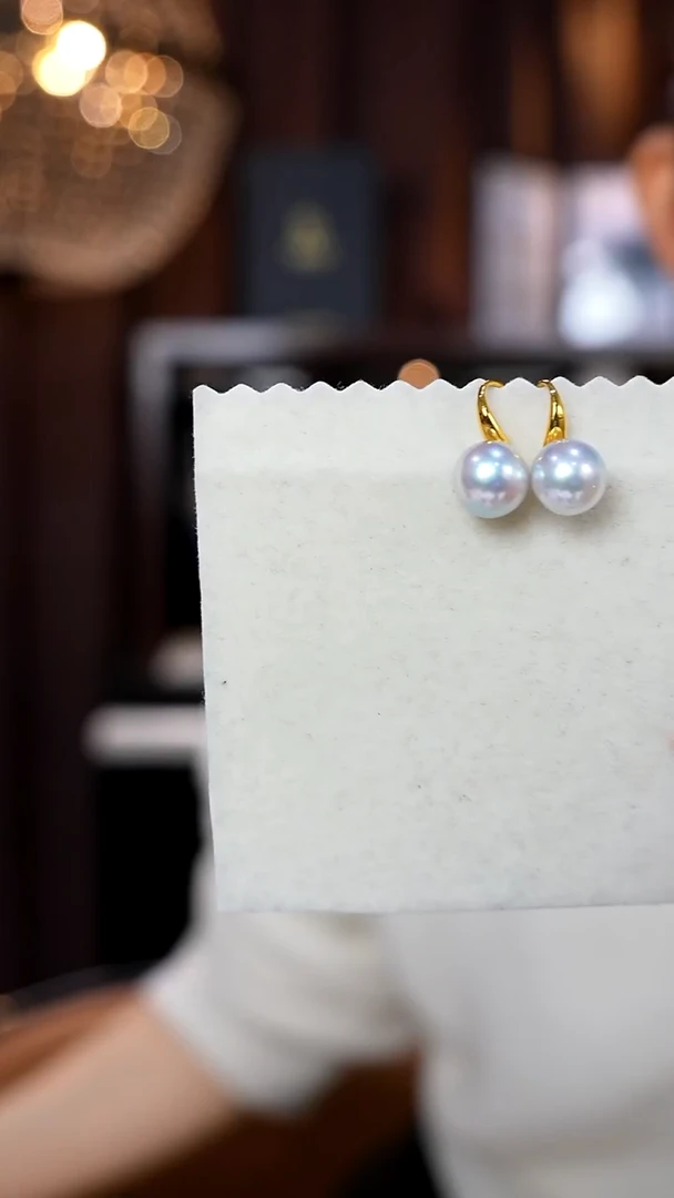 18K金镶嵌耳饰海水珍珠真多麻9-10mm