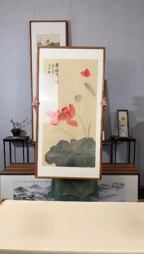 国画手绘*荷塘清韵*62*122cm带框发货