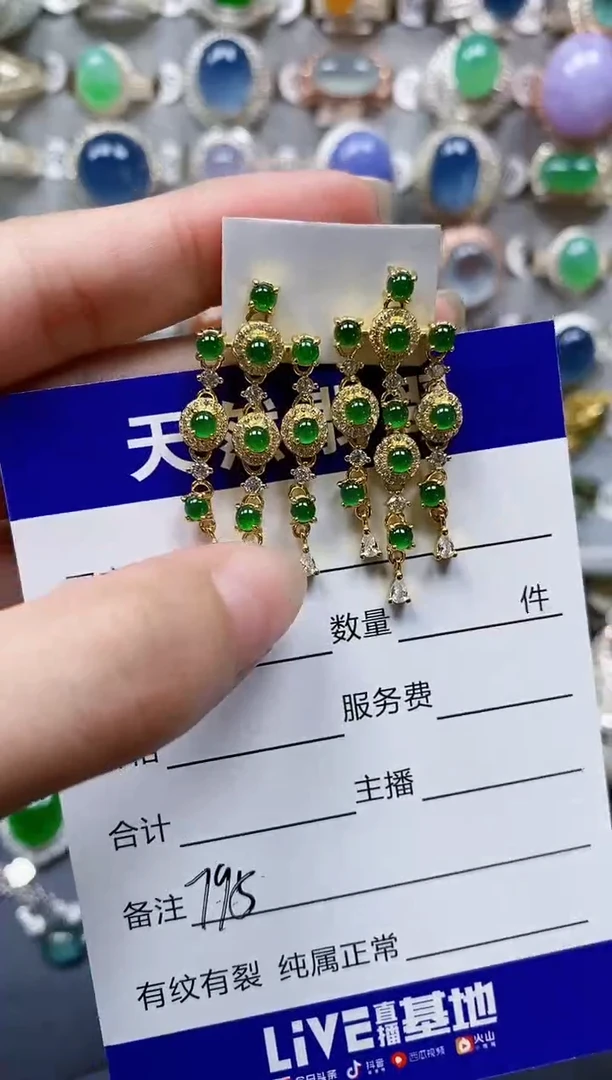 翡翠银S925镶嵌耳饰795