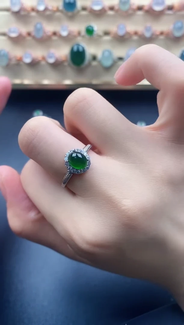 翡翠戒指银S925镶嵌天然a货翡翠
