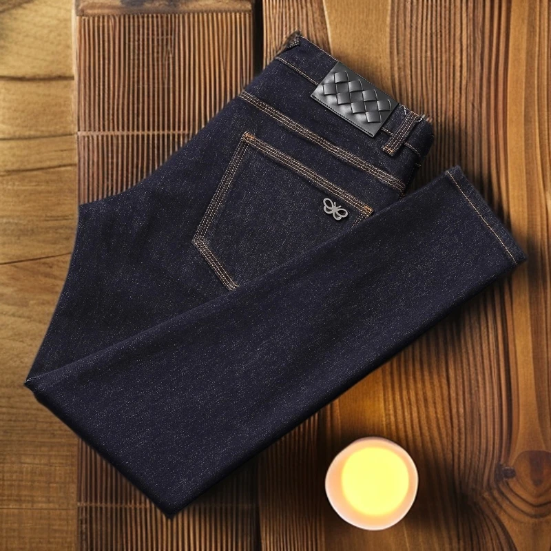 维斯克纳经典原色牛仔裤男薄夏季弹力修身小直筒蝴蝶编织免烫休闲