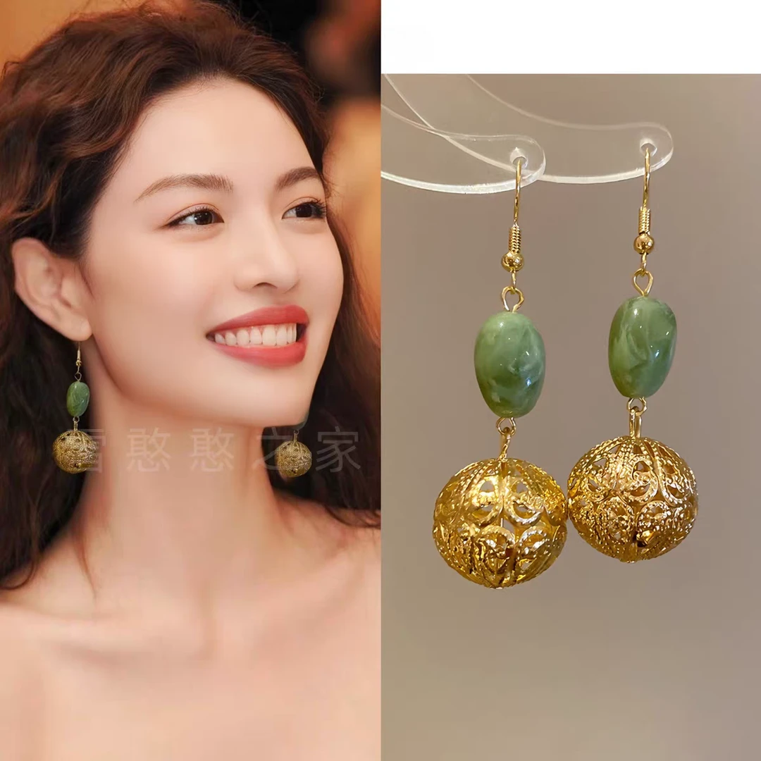 铜合金耳饰 新中式金色耳钩耳坠耳环耳饰耳夹旅游度假秋冬新款