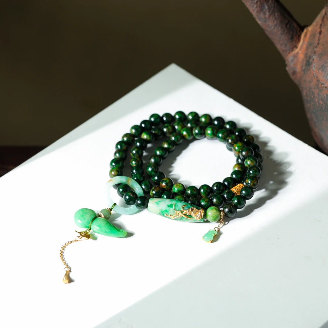 【意婵】天然典藏级老翡翠多圈葫芦18k金-909313