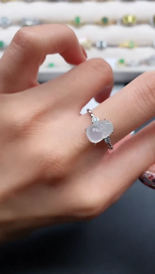 银S925镶嵌戒指翡翠缅甸天然A货翡翠222   6-4