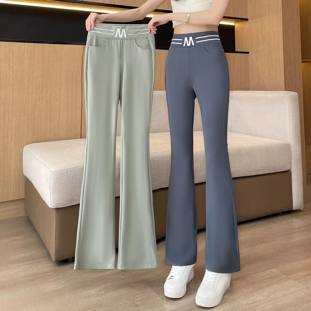 冰丝喇叭裤女夏季薄款2025新款高腰直筒九分速干大码阔腿微喇裤子