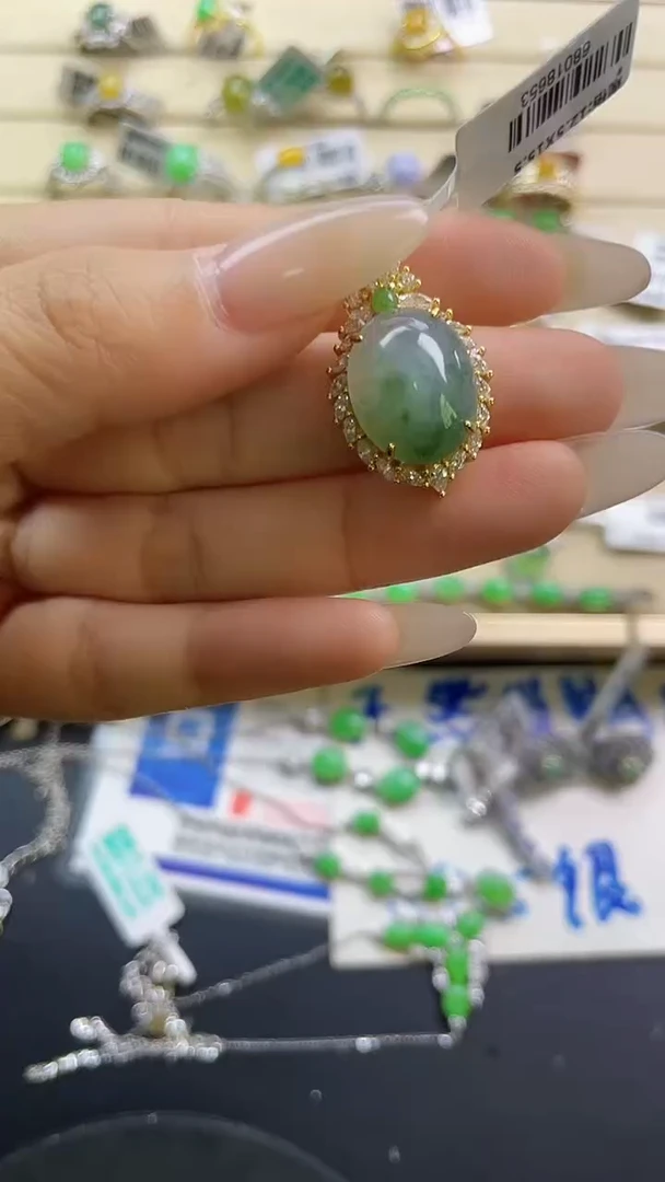 银S925镶嵌戒指翡翠翡翠 蛋面 银S925镶嵌