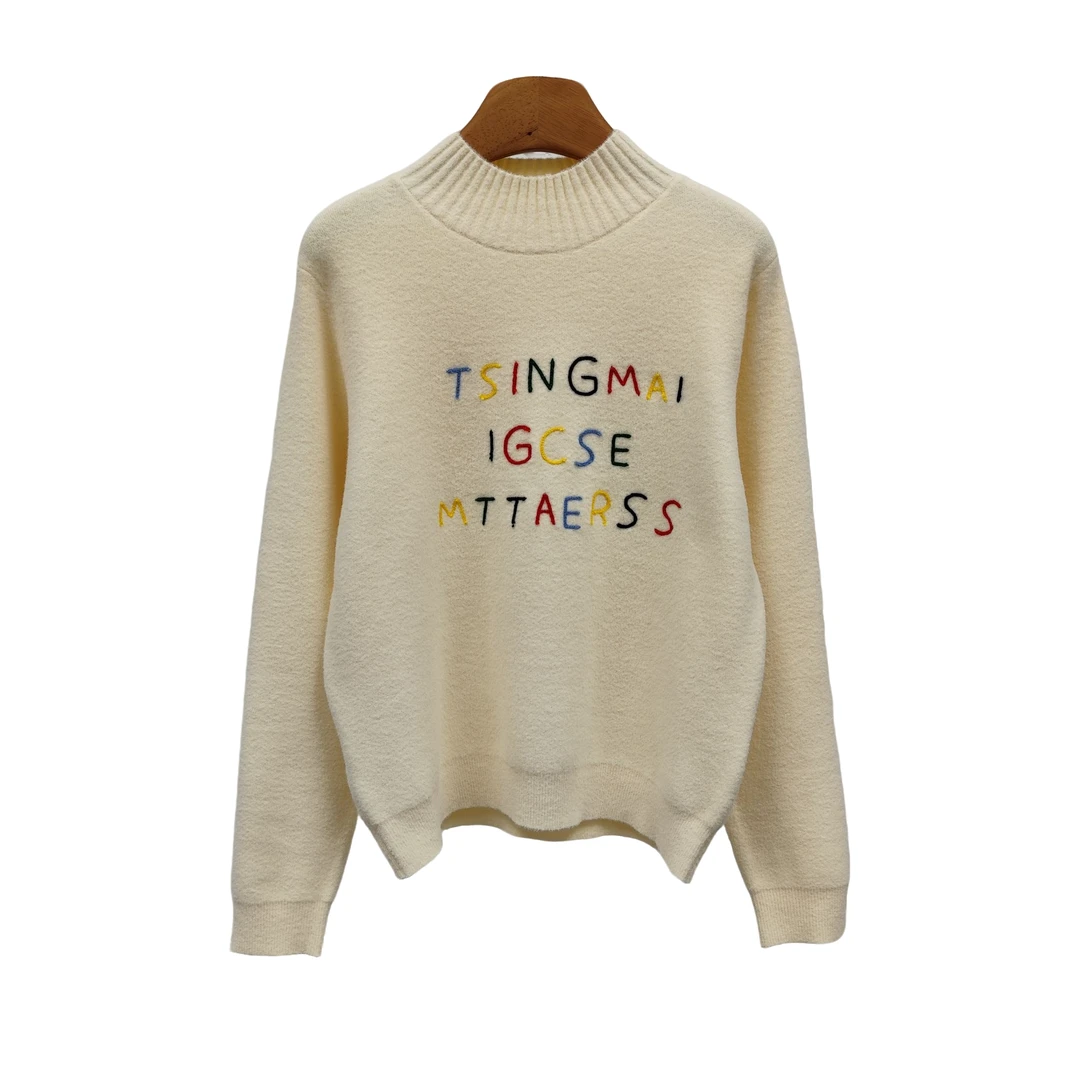 YITONG/倚桐2024冬季长袖保暖字母刺绣设计针织毛衣潮（M4C55076）