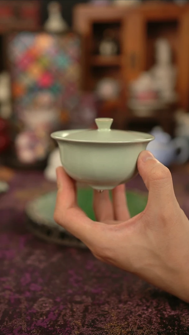 摩吉陶陶闪拍链接 豆青盖碗