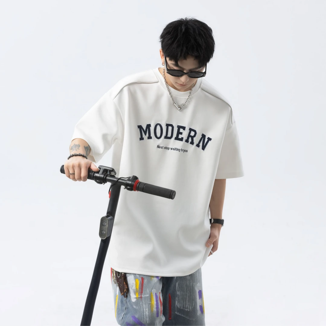 学院风短袖t恤男2025夏季新款美式复古设计感重磅宽松休闲体恤衫