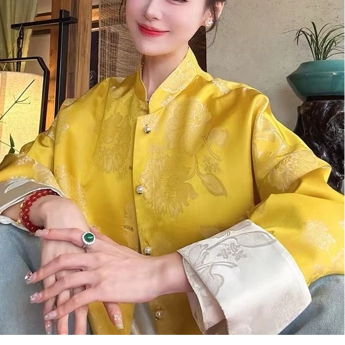 【黄鹂单】春夏新款长袖网红外套新中式复古双面穿中国风提花上衣