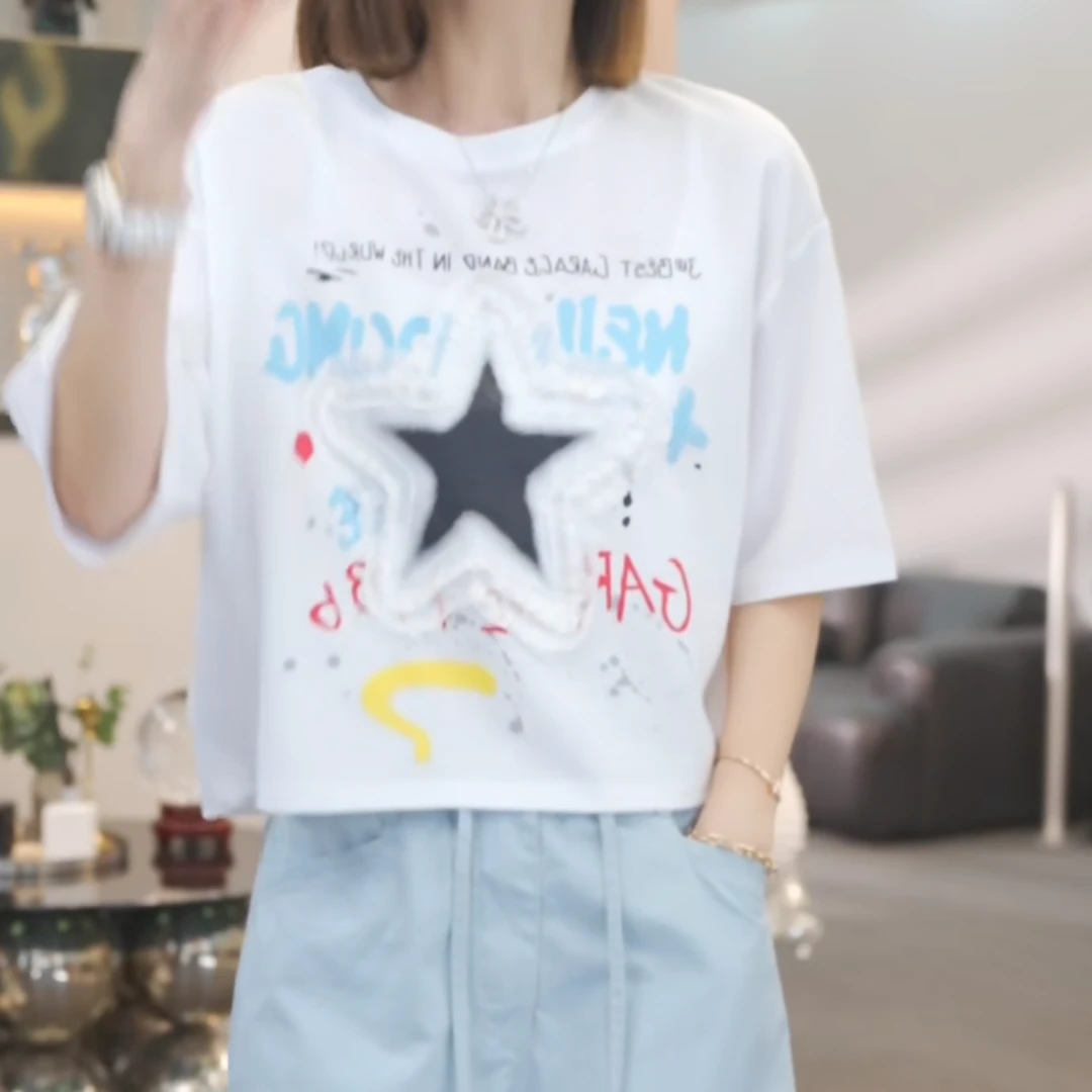 夏季时尚休闲气质短袖T恤上衣女2025夏季新款休闲百搭通勤上衣