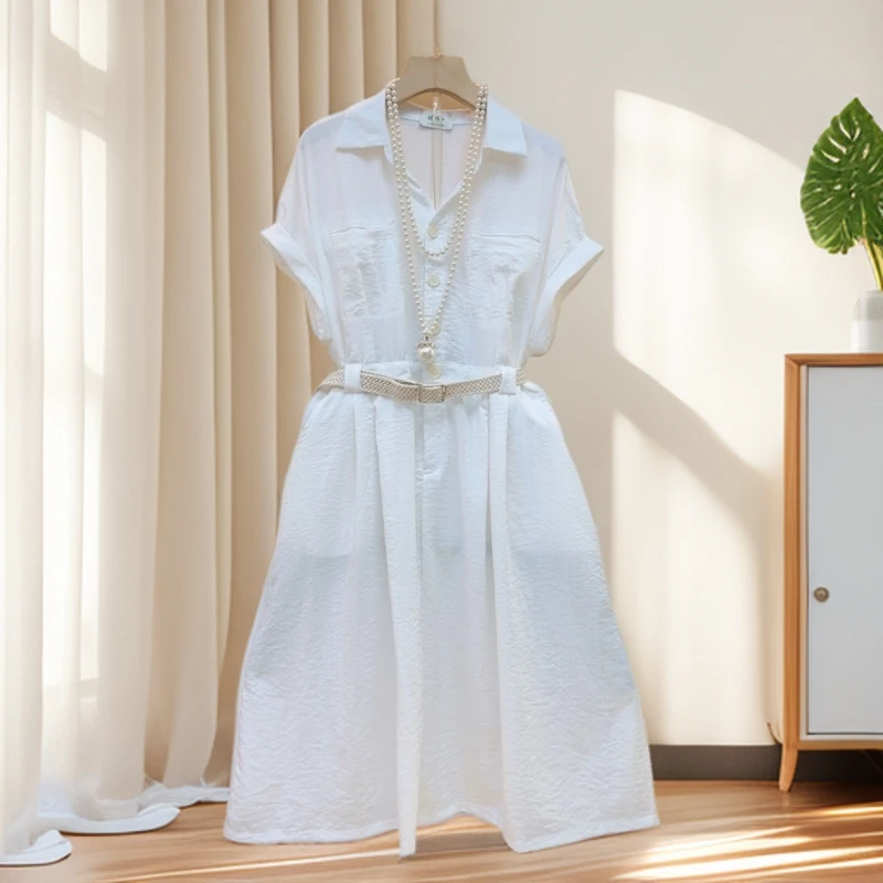 2025夏季新款宽松连衣裙子高级轻奢裙子收腰设计感长裙大码女装