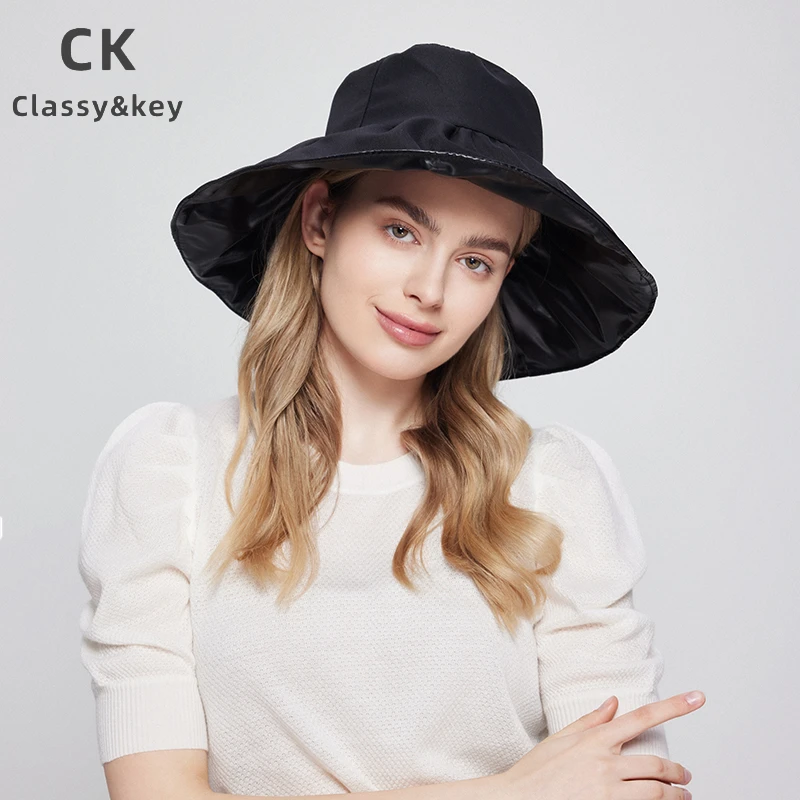 Classy key新加坡设计师联名款夏季大檐帽防晒遮阳帽黑胶渔夫帽女