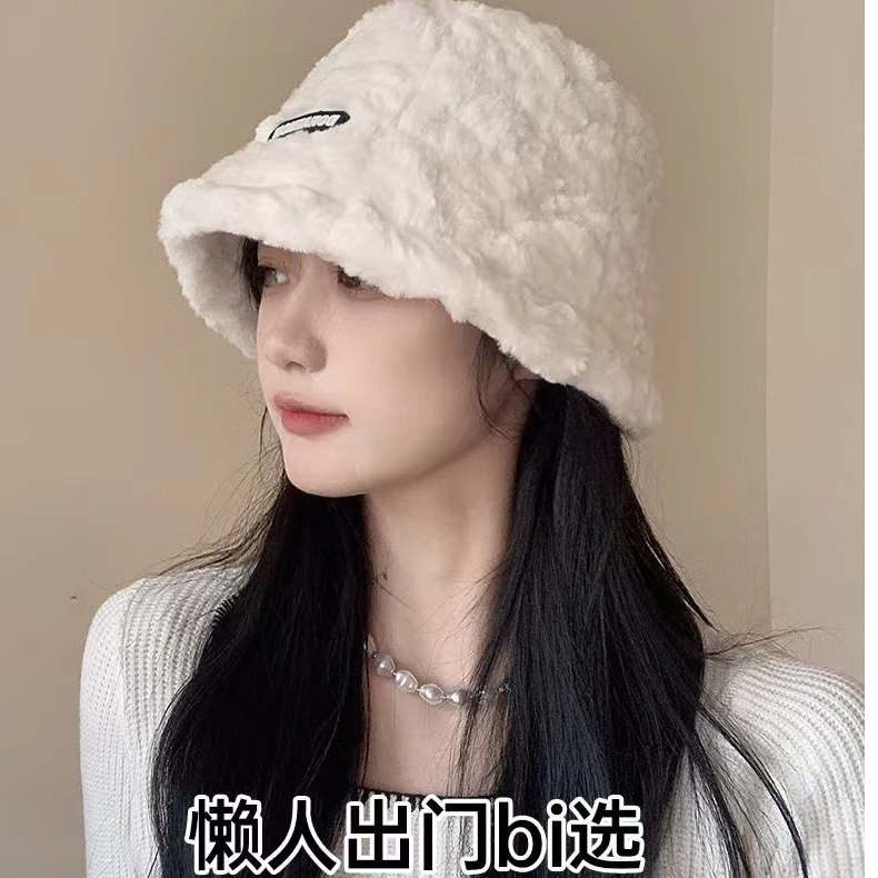 潮款时尚羊羔毛绒气质渔夫帽女秋冬保暖加厚百搭显脸小盆帽防寒帽