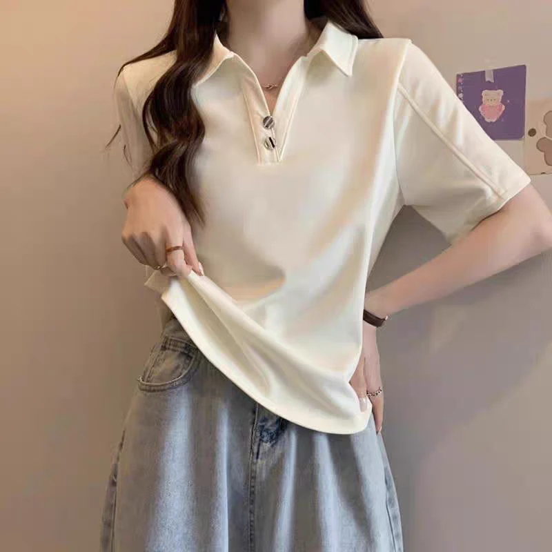 胖MM栖迟 M25032时尚翻领T恤夏季新款洋气百搭显瘦上衣