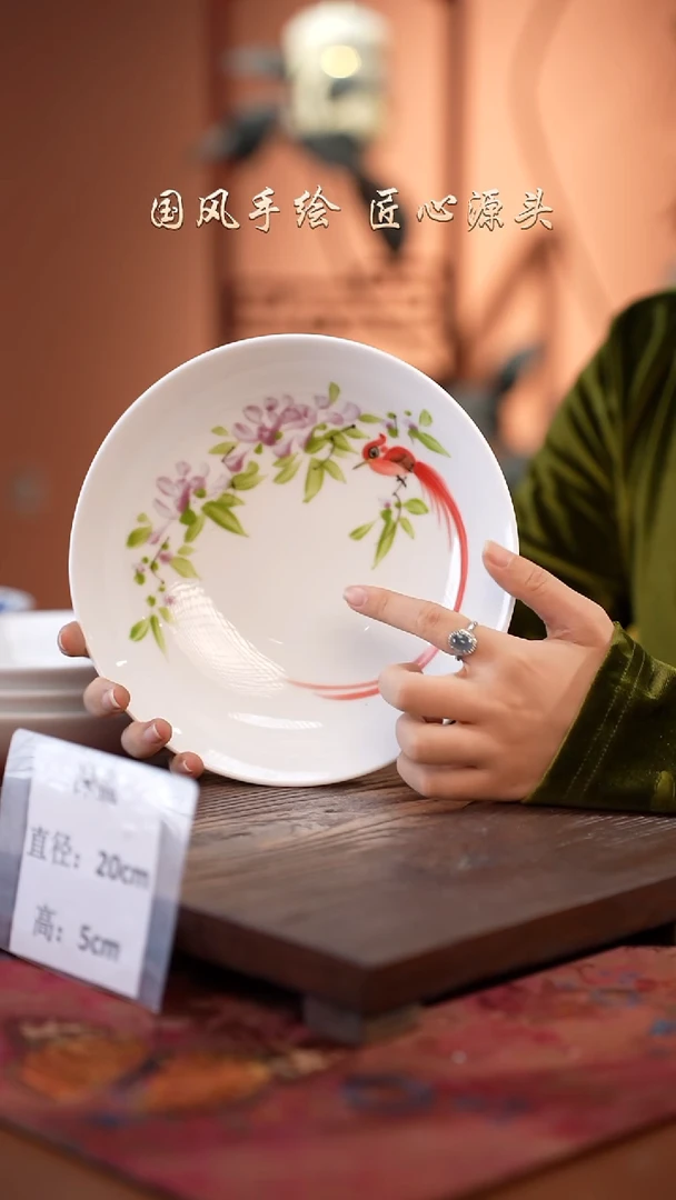 陶瓷景德镇高温釉中彩深盘直径20高5