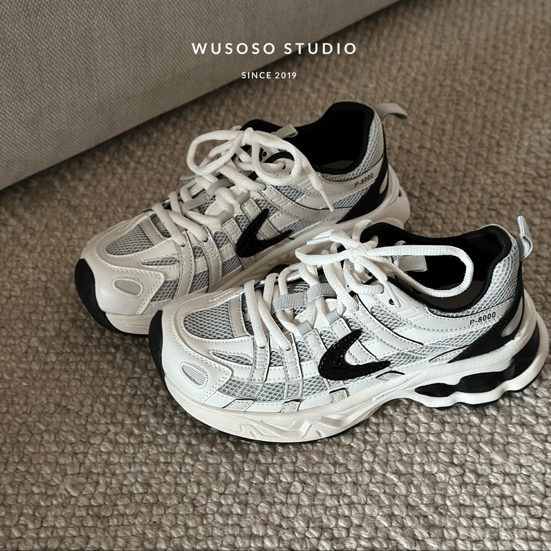 增高4.5公分2025夏季休闲百搭透气厚底鱼骨编织轻便老爹鞋慢跑鞋