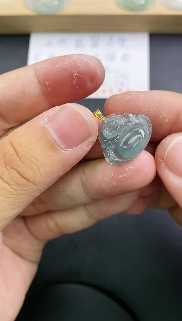 【闪购商品】翡翠颈饰18K金镶嵌天然翡翠A货赠皮绳