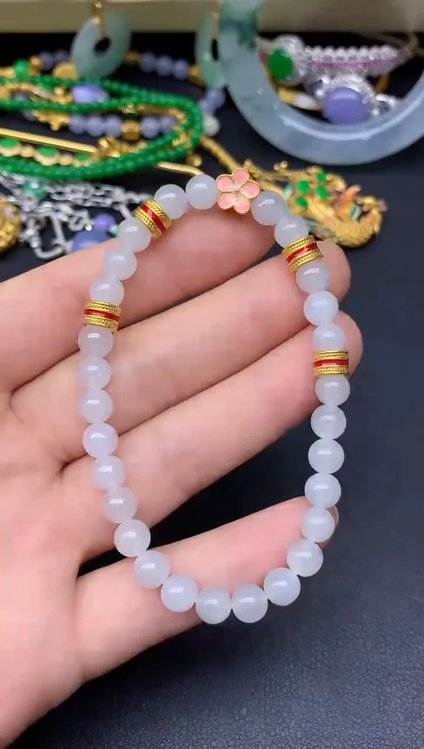 足金镶嵌手串翡翠106-雪姐翡翠天天见