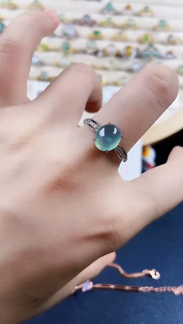 翡翠戒指银S925镶嵌123498