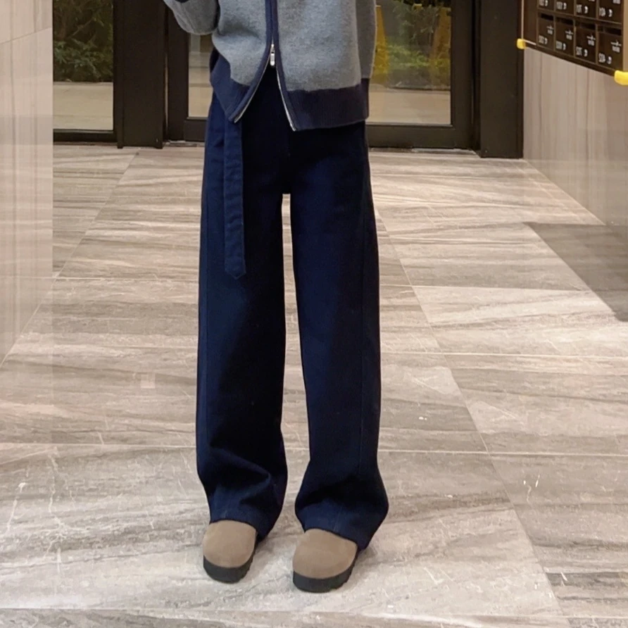 奈奈妮【长腿神器】抓毛绒加厚牛仔裤直筒拖地裤8663