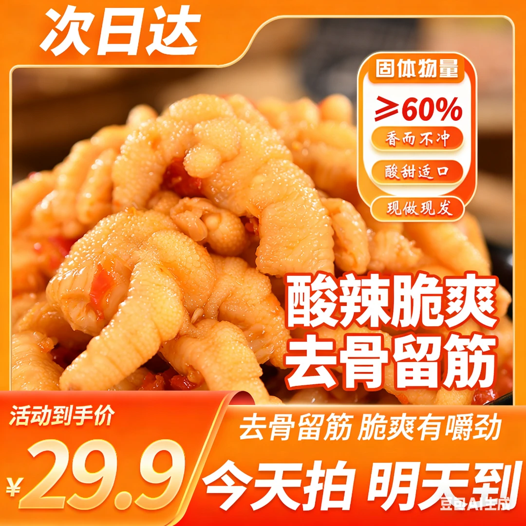 《次日达顺丰发货》【60%固体物】(到手两斤含汤汁)送货上门/柠檬酸辣无骨鸡爪1000g去骨凤爪脱骨解馋小零食美食