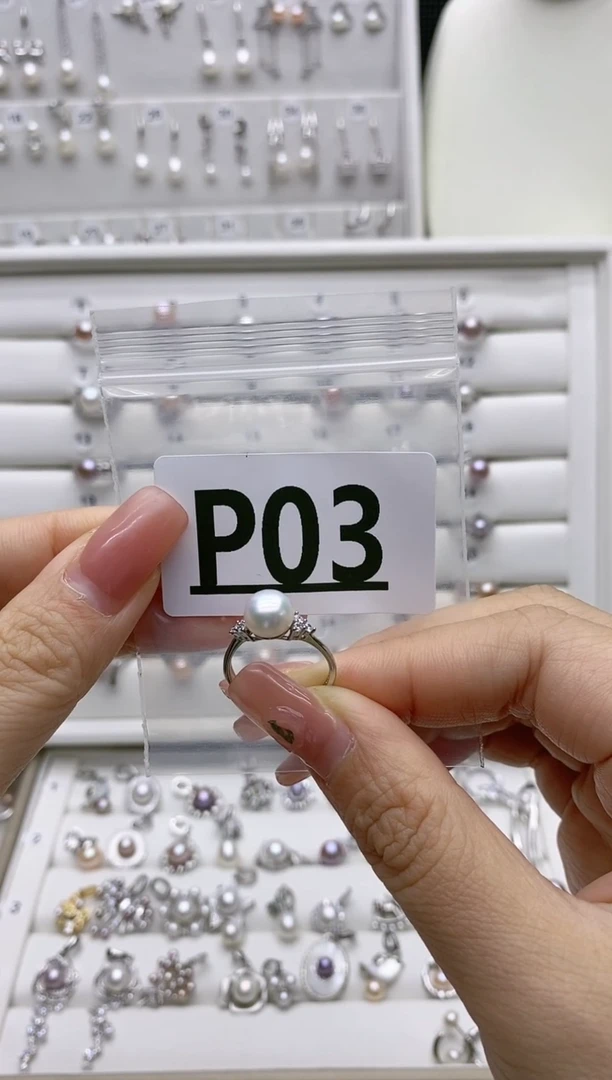 银S925镶嵌无淡水珍珠月**子P03