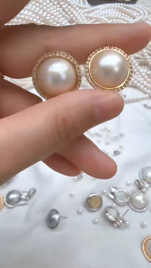 耳饰合金拼合珍珠（马贝珠）太阳花金色