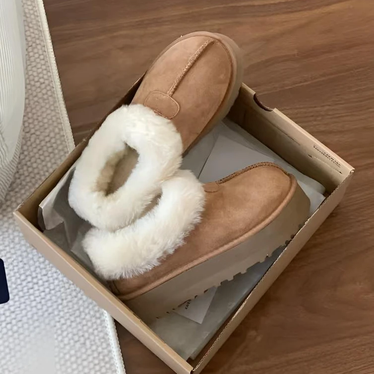 <塔斯特>时尚真皮厚底保暖冬季低帮皮毛一体