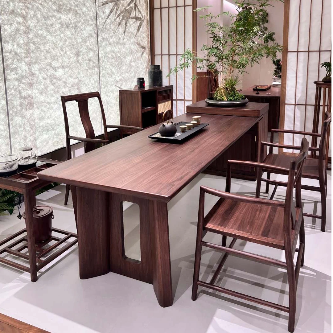 【松月】新中式乌金木茶桌椅组合岛台全榫卯多功能办公桌泡茶桌