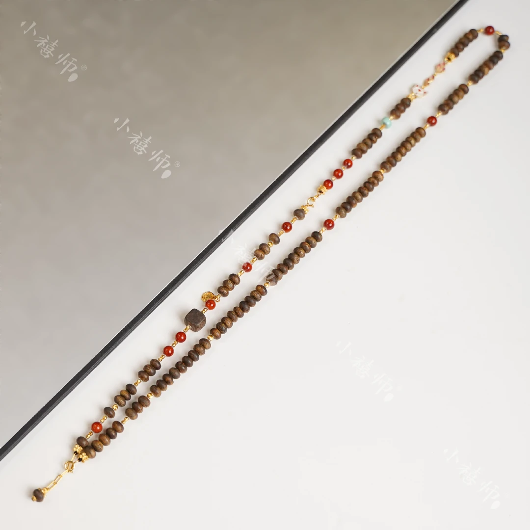 【沉烟】s925银原矿南红奇楠沉香挂脖长链